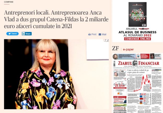 ZF: Entrepreneur Anca Vlad led the Catena-Fildas Group to a total turnover of EUR 2 billion in 2021